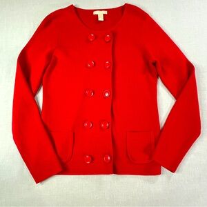 Banana Republic Red Knit Cardigan Women’s Medium Cotton Cashmere Double Breasted